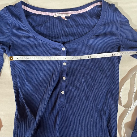 Victoria's Secret Navy Button Long Sleeve Ribbed Henley Top Small Y2K Preppy - Picture 8 of 9